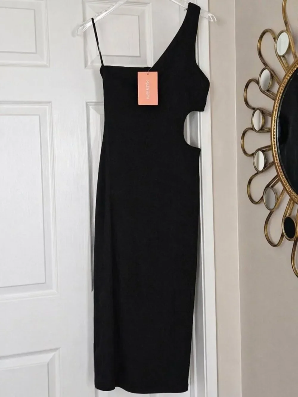 That's So Fetch Trami One Shoulder Cut Out Bodycon Midi Dress Black 8 NWT - Picture 5 of 13